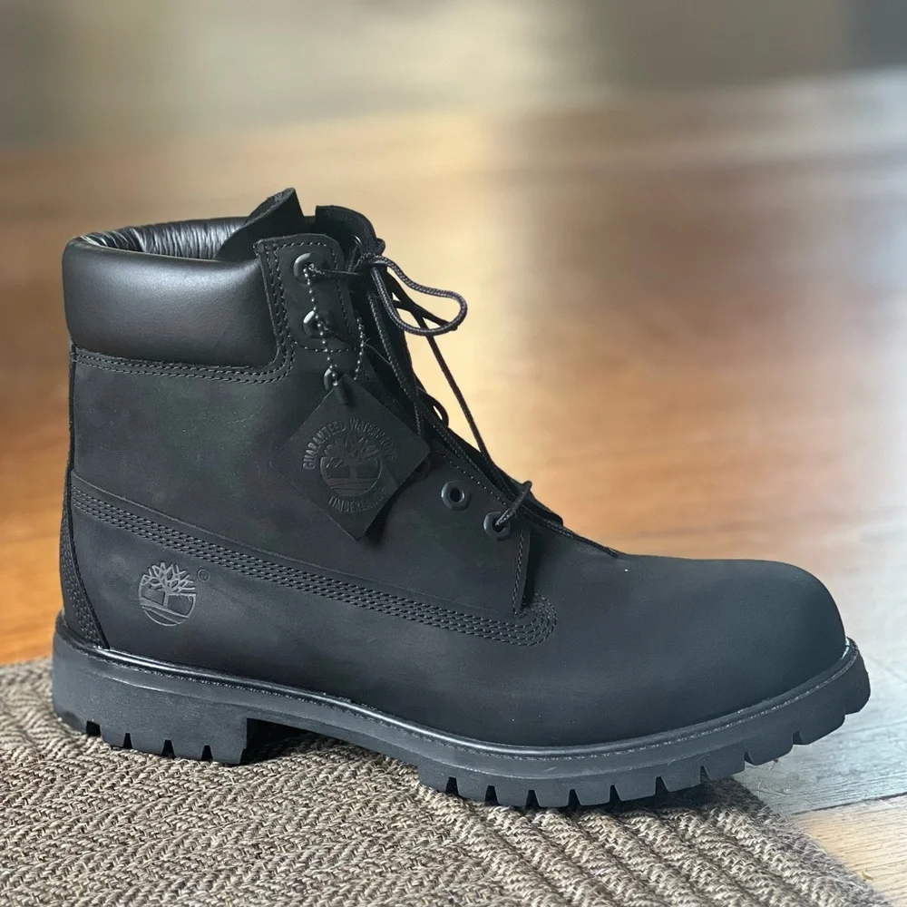 Timberland Men's Black Premium Leather Lace-Up Boots sz 11.5